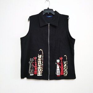 Penningtons Cat  Vest Size 1X Black Sleeveless Full Zip Vest